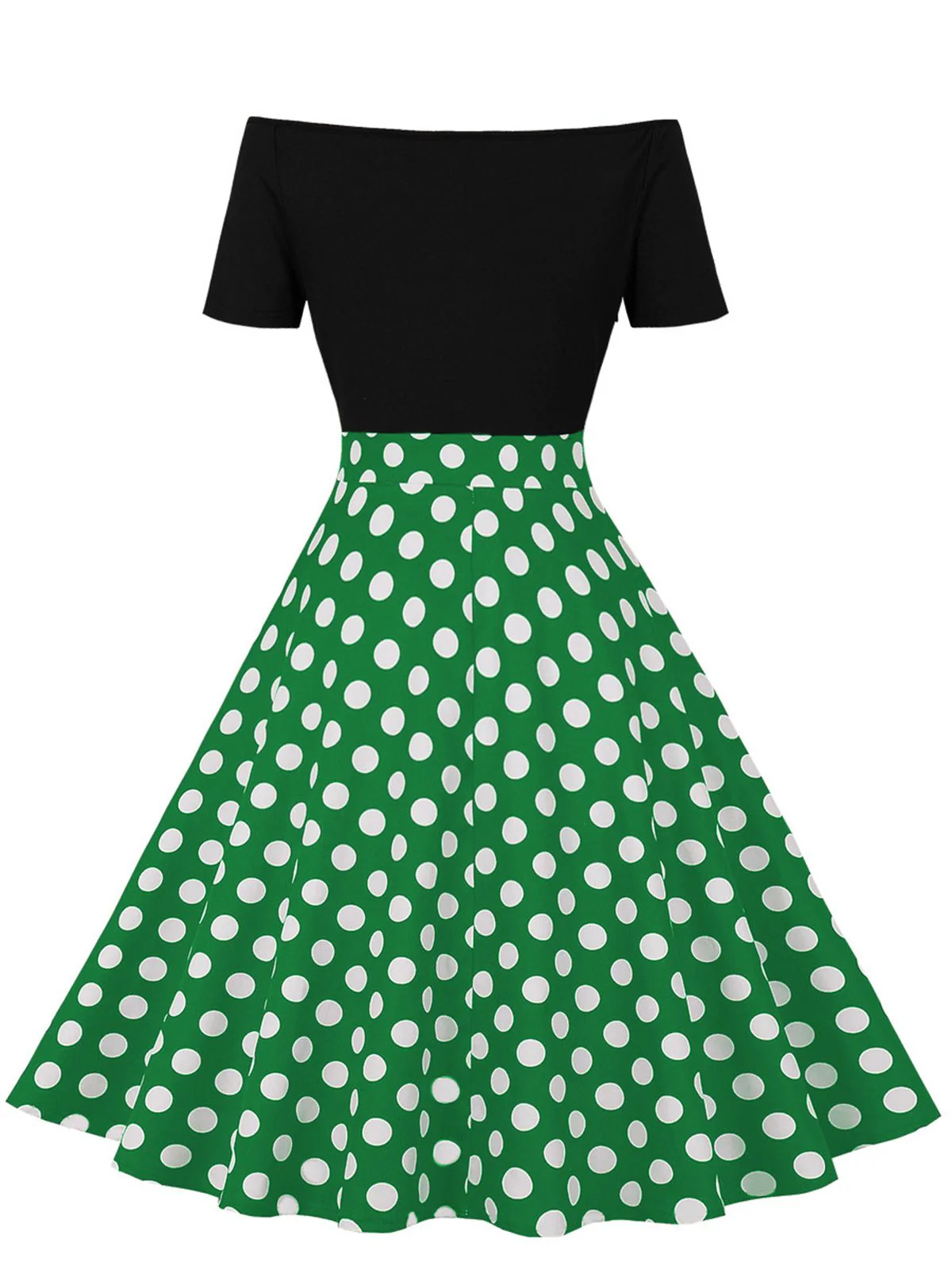 1950s Polka Dot Patchwork Short Sleeves Dress - Image 4