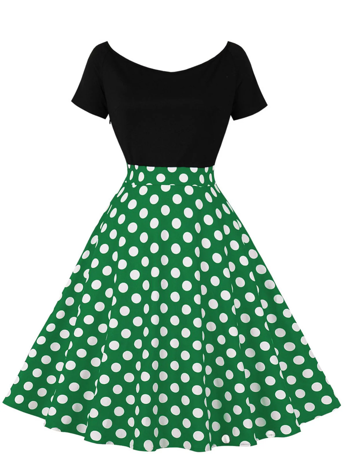 1950s Polka Dot Patchwork Short Sleeves Dress - Image 6