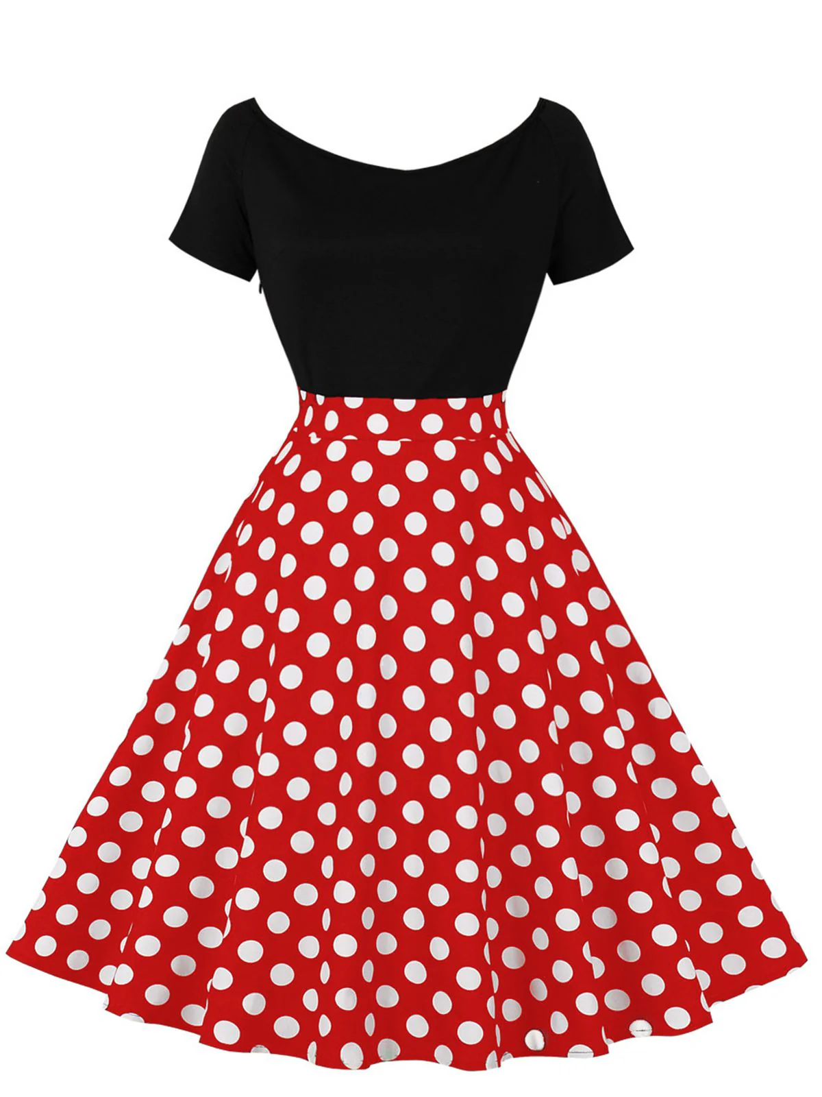 1950s Polka Dot Patchwork Short Sleeves Dress - Image 7
