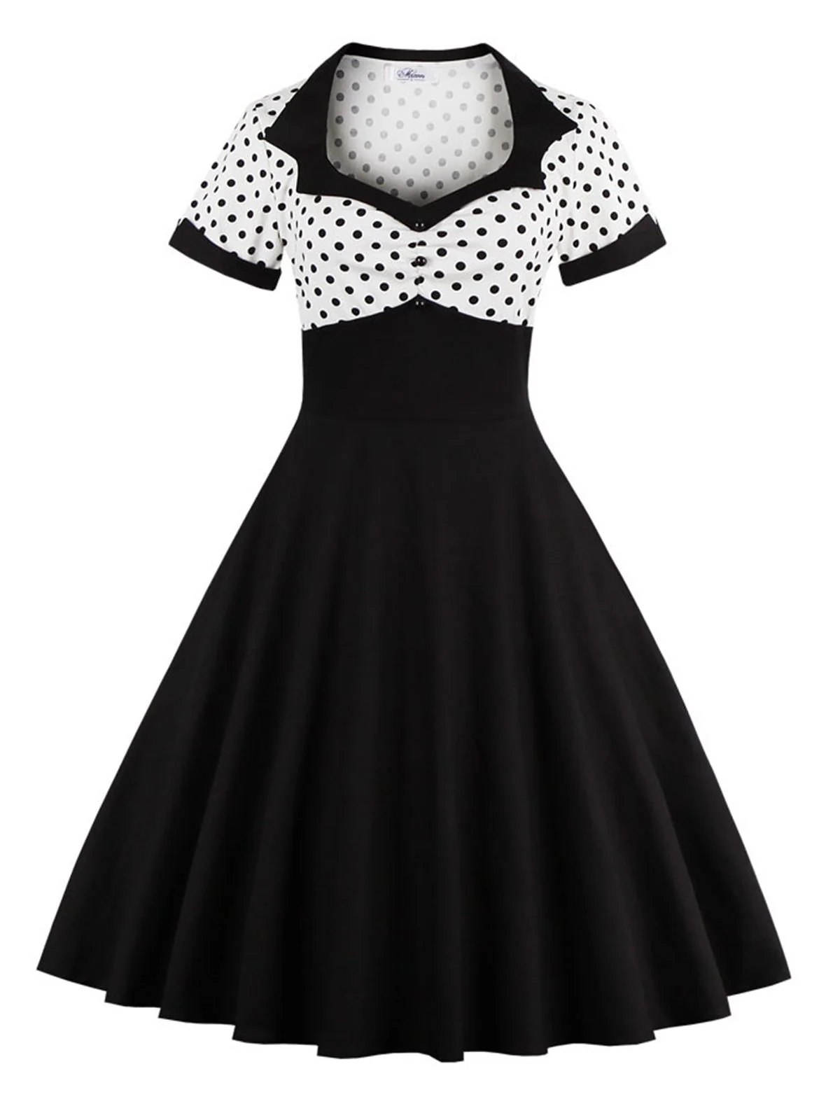 1950s Polka Dot Patchwork Swing Dress - Image 3