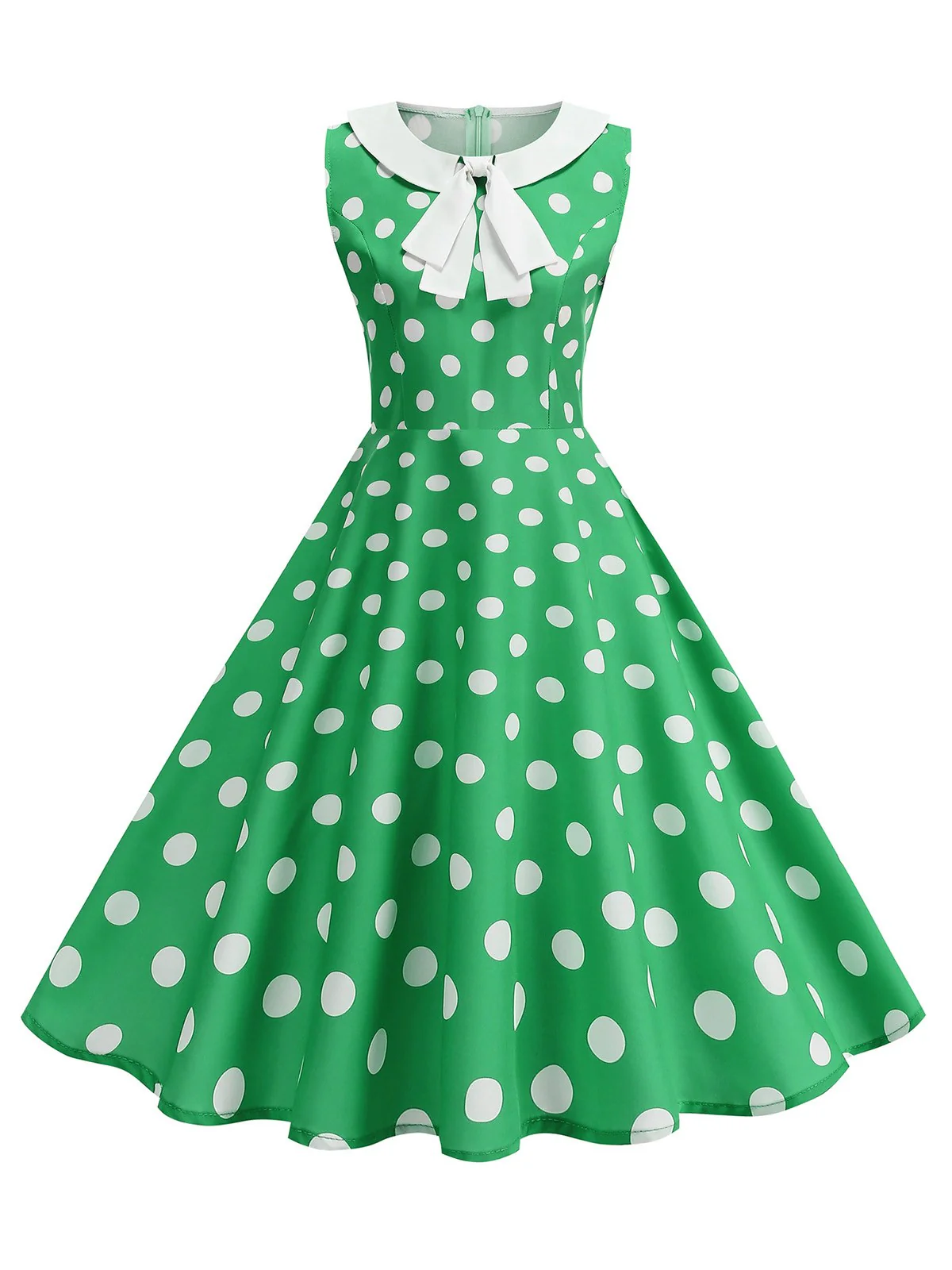 1950s Polka Dot Peter Pan Collar Sleeveless Dress - Image 10