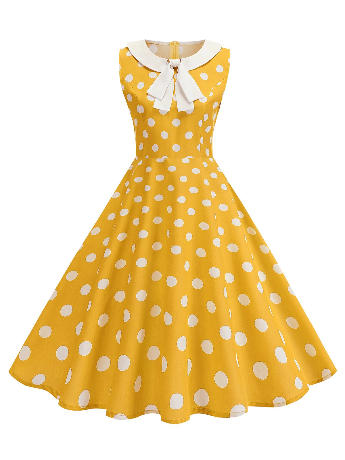 1950s Polka Dot Peter Pan Collar Sleeveless Dress - Image 11
