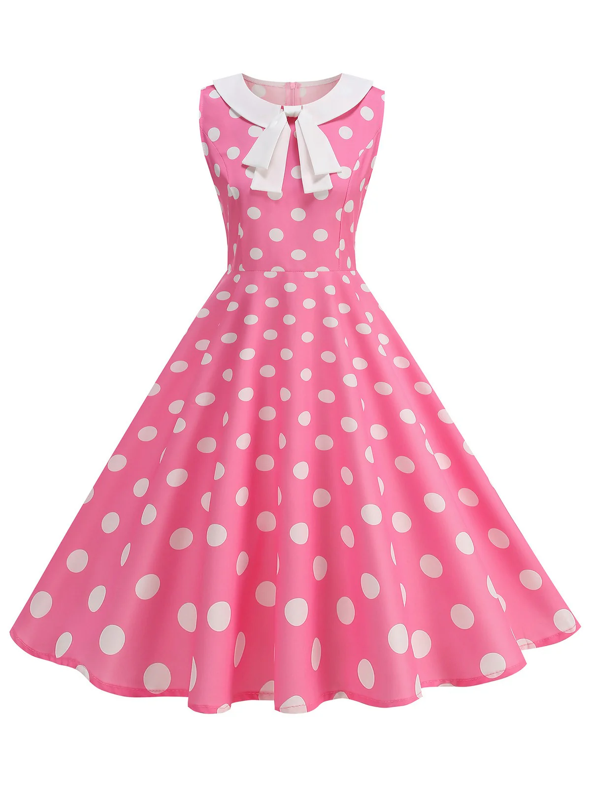 1950s Polka Dot Peter Pan Collar Sleeveless Dress - Image 6