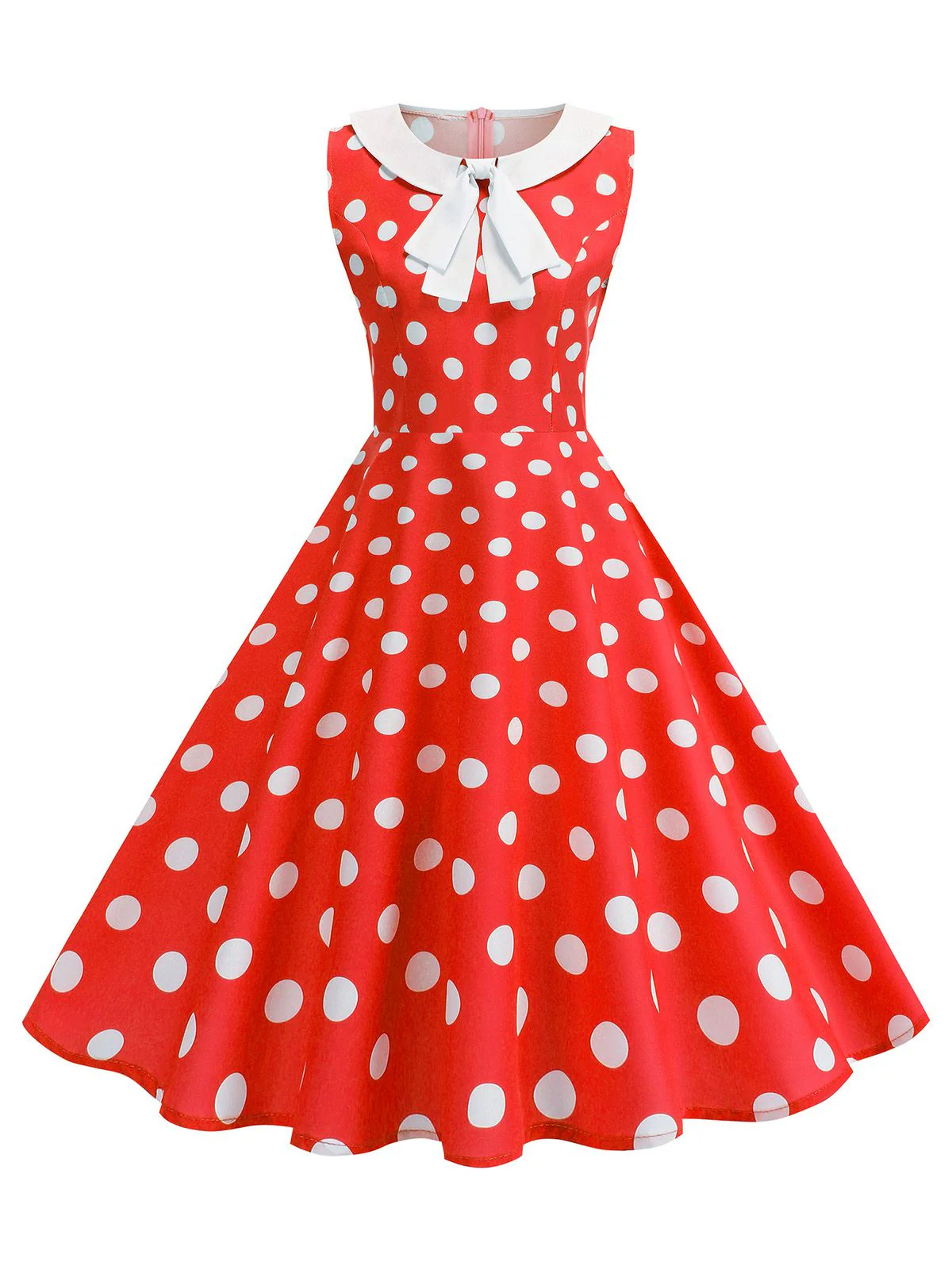 1950s Polka Dot Peter Pan Collar Sleeveless Dress - Image 8