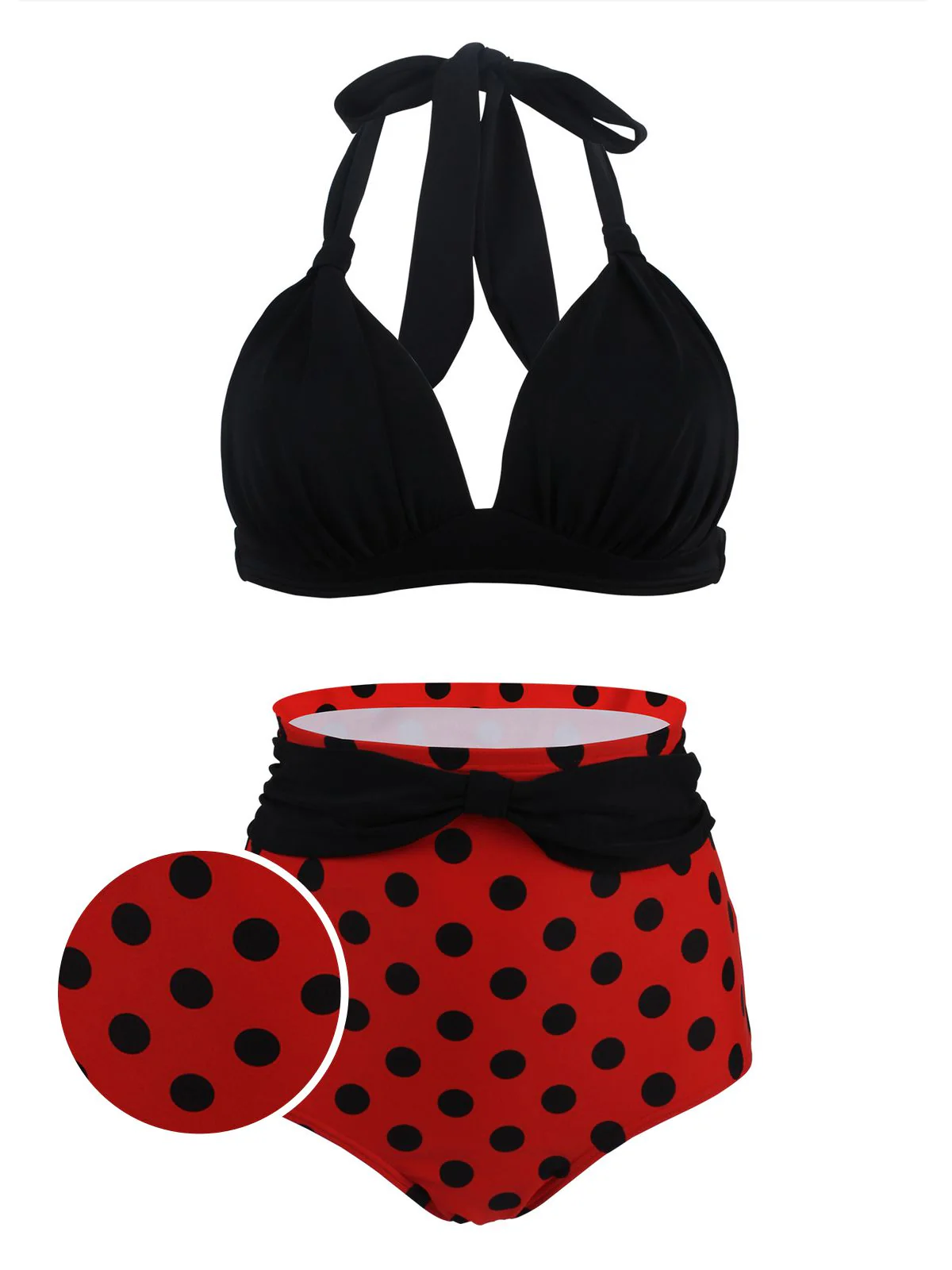 [US Warehouse] 1950s Polka Dot Pleated Halter Bikini - Image 7