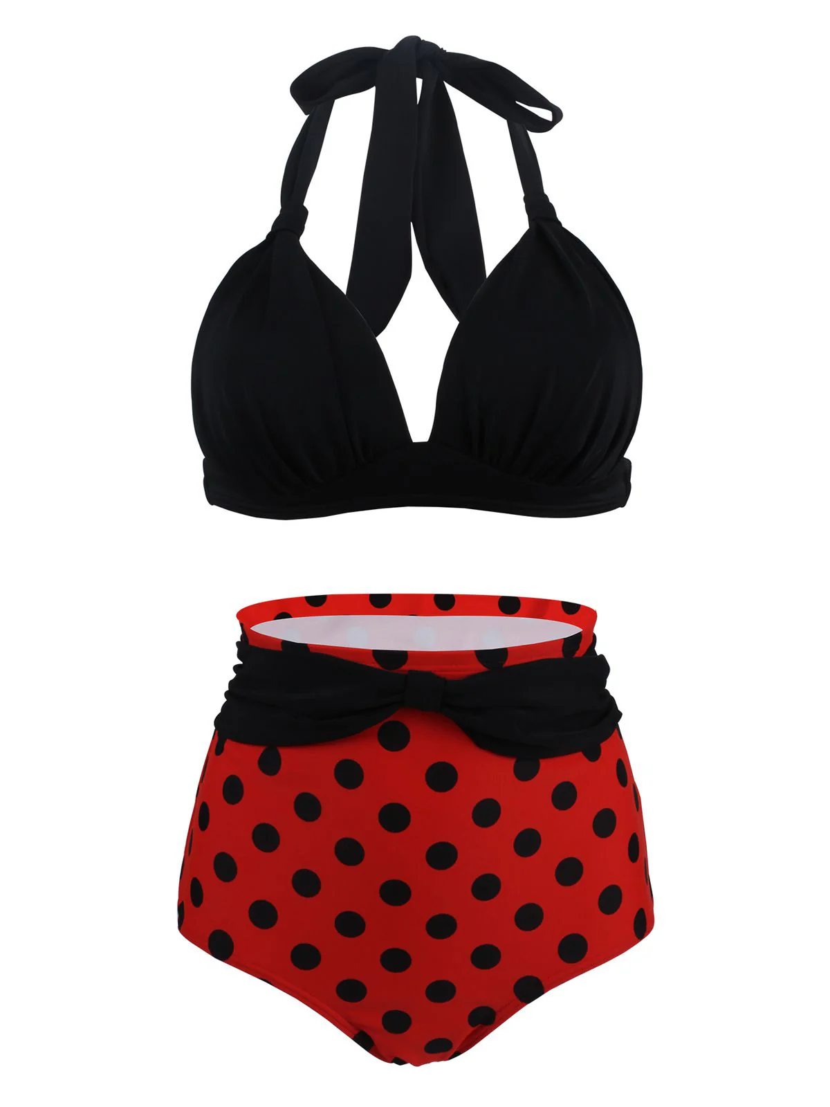 [US Warehouse] 1950s Polka Dot Pleated Halter Bikini - Image 9
