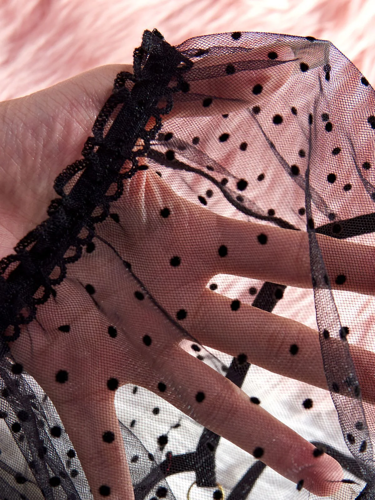 1950s Polka Dot Sheer Lace Trim Lingerie Set - Image 5