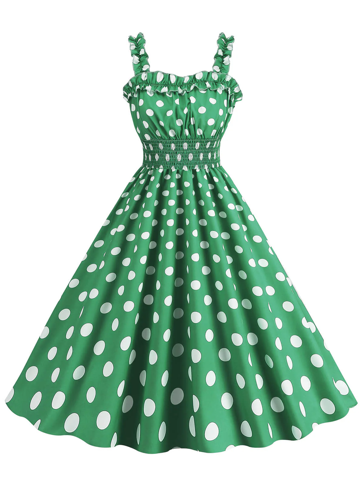 1950s Polka Dot Smocking Strap Dress - Image 11