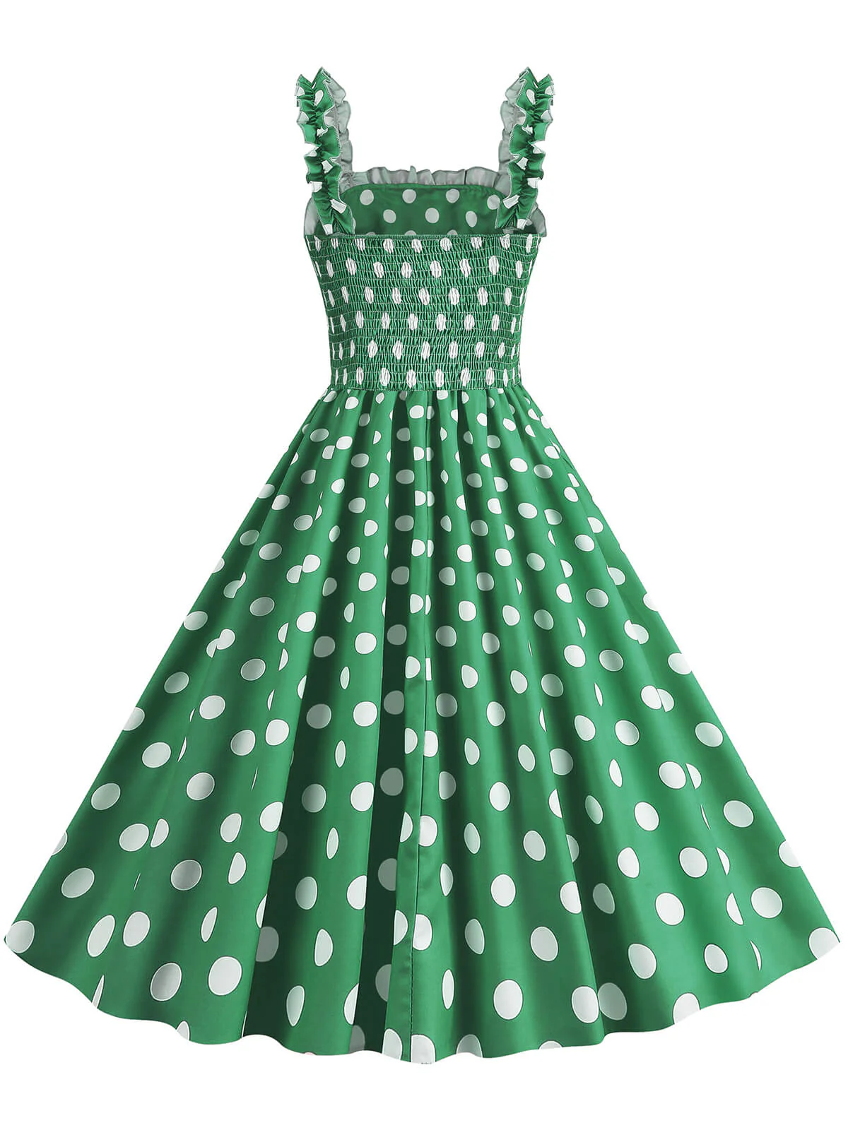 1950s Polka Dot Smocking Strap Dress - Image 12