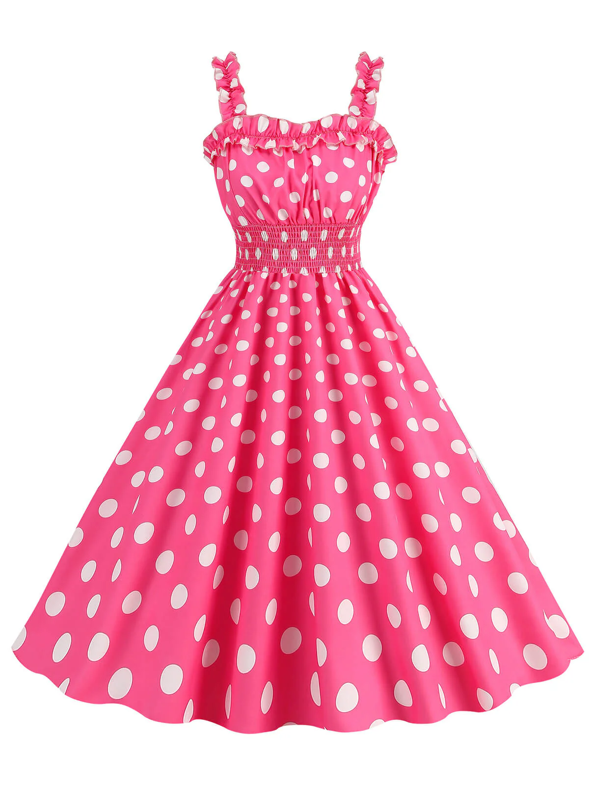 1950s Polka Dot Smocking Strap Dress - Image 13