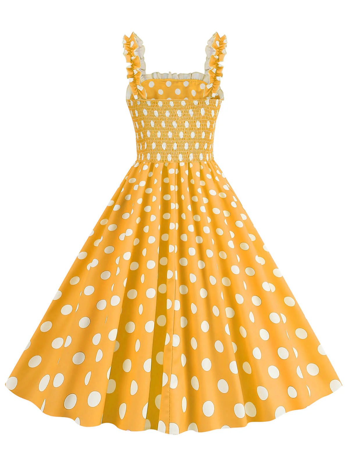 1950s Polka Dot Smocking Strap Dress - Image 2