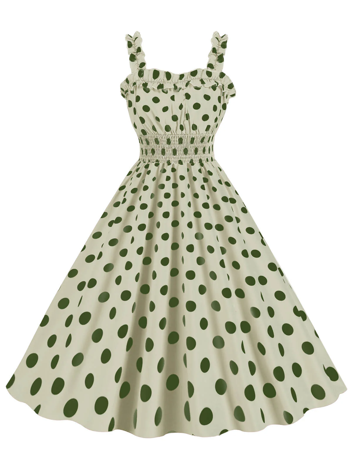 1950s Polka Dot Smocking Strap Dress - Image 3