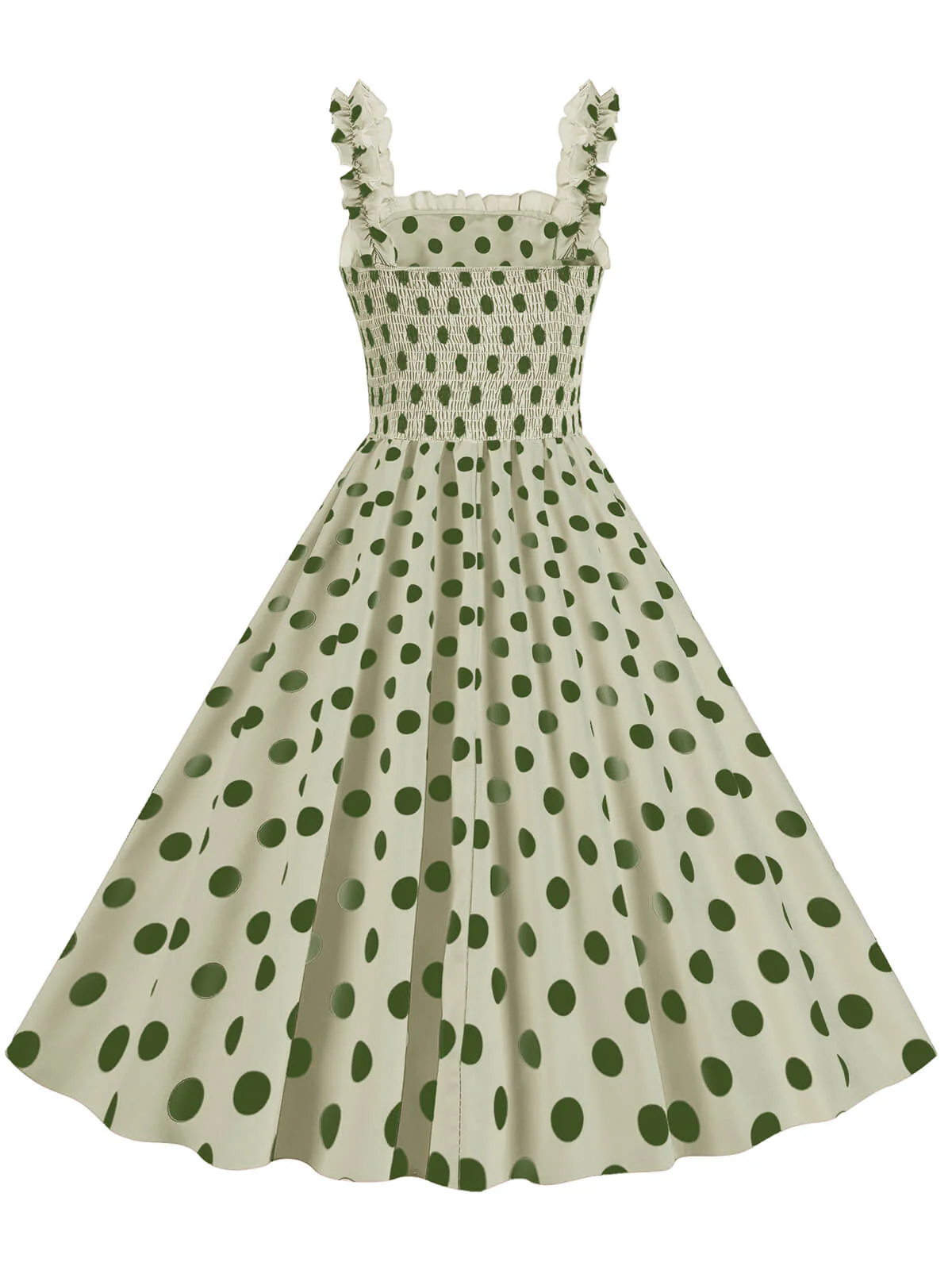 1950s Polka Dot Smocking Strap Dress - Image 4