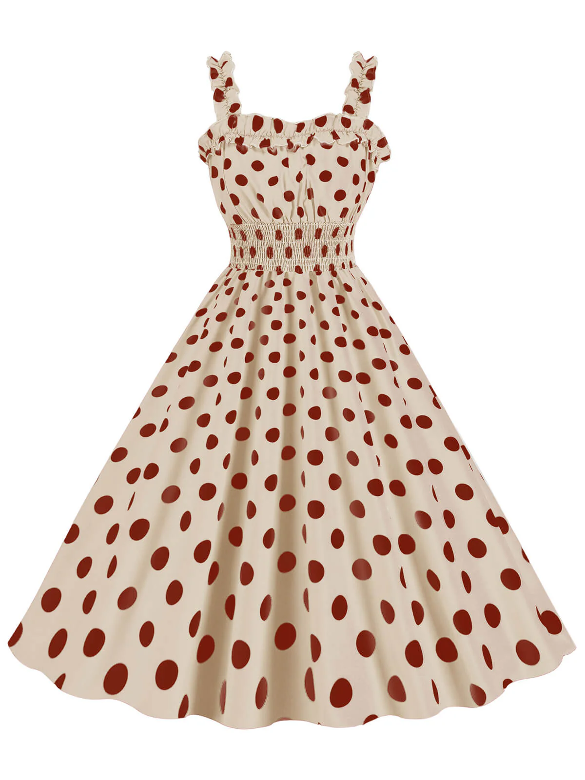 1950s Polka Dot Smocking Strap Dress - Image 5