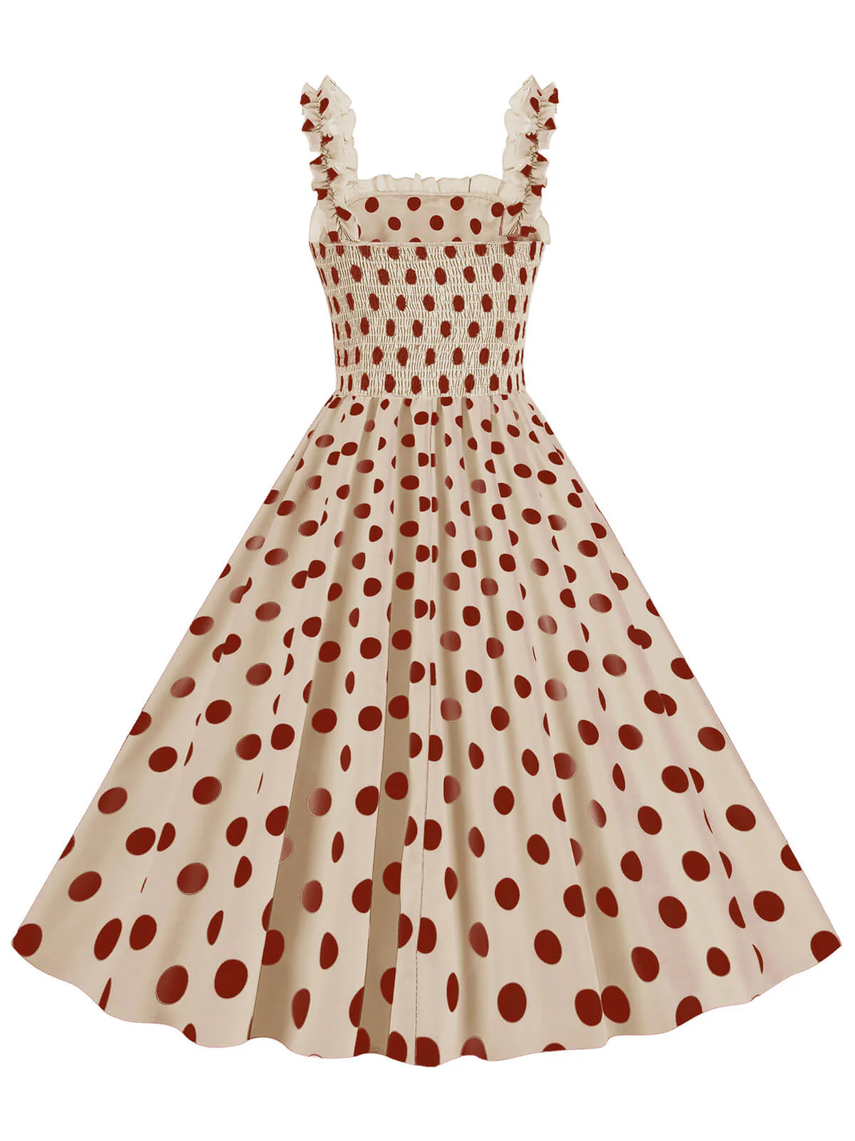 1950s Polka Dot Smocking Strap Dress - Image 6