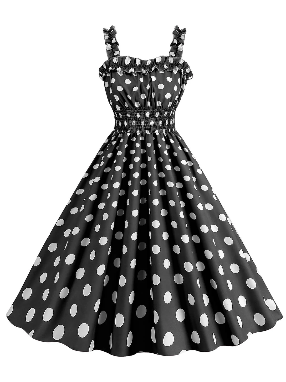 1950s Polka Dot Smocking Strap Dress - Image 7