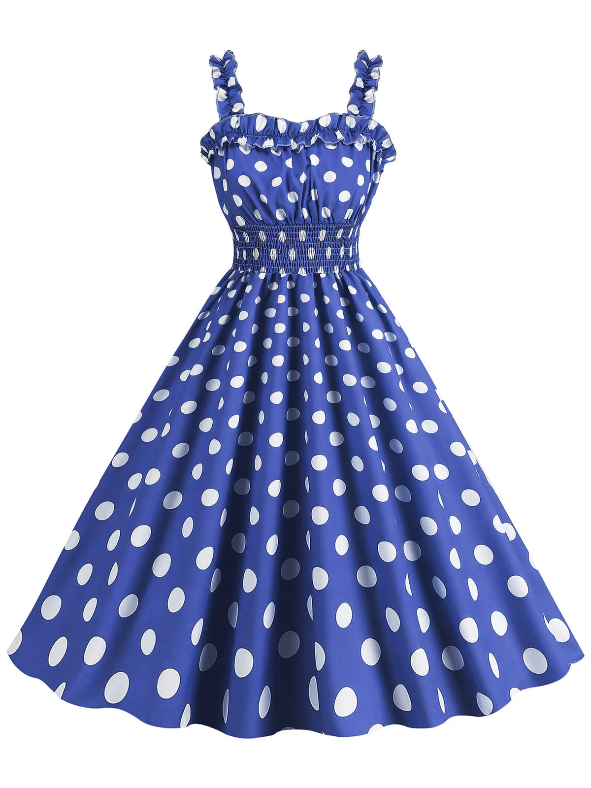 1950s Polka Dot Smocking Strap Dress - Image 9