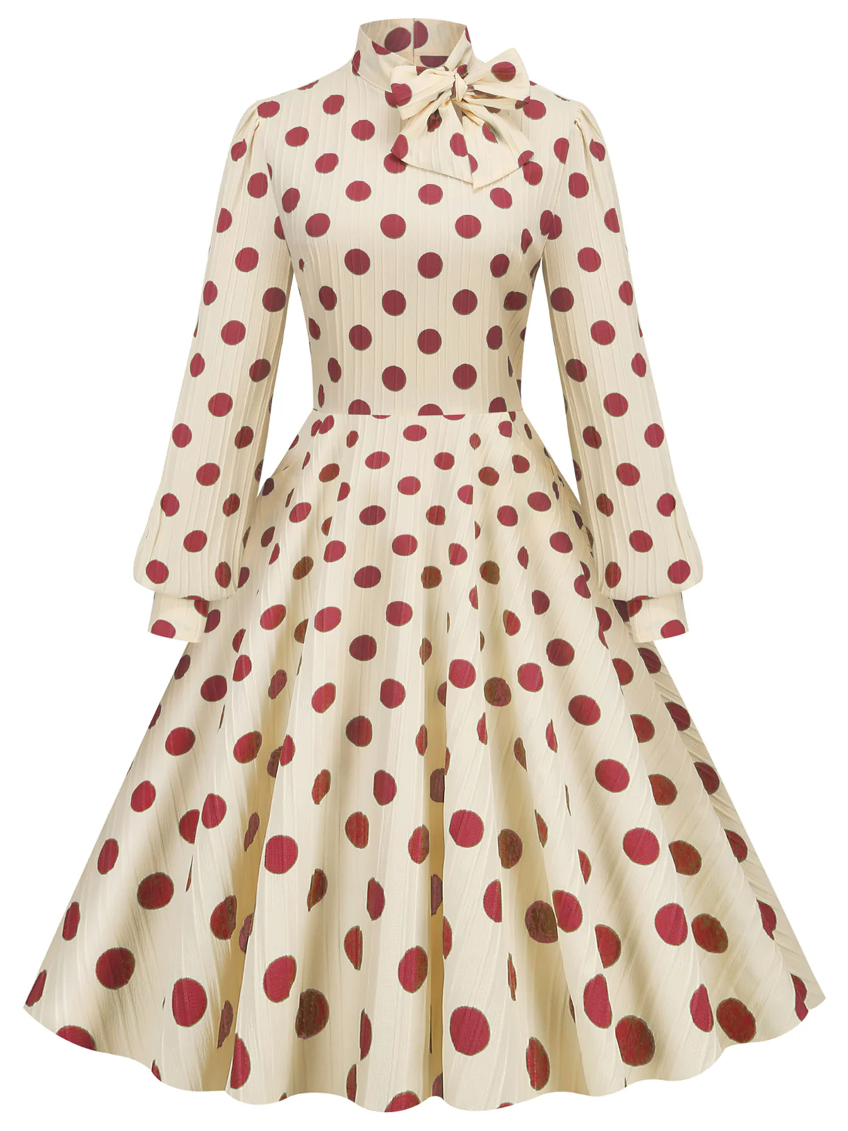 1950s Polka Dots Bowknot Swing Dress - Image 6