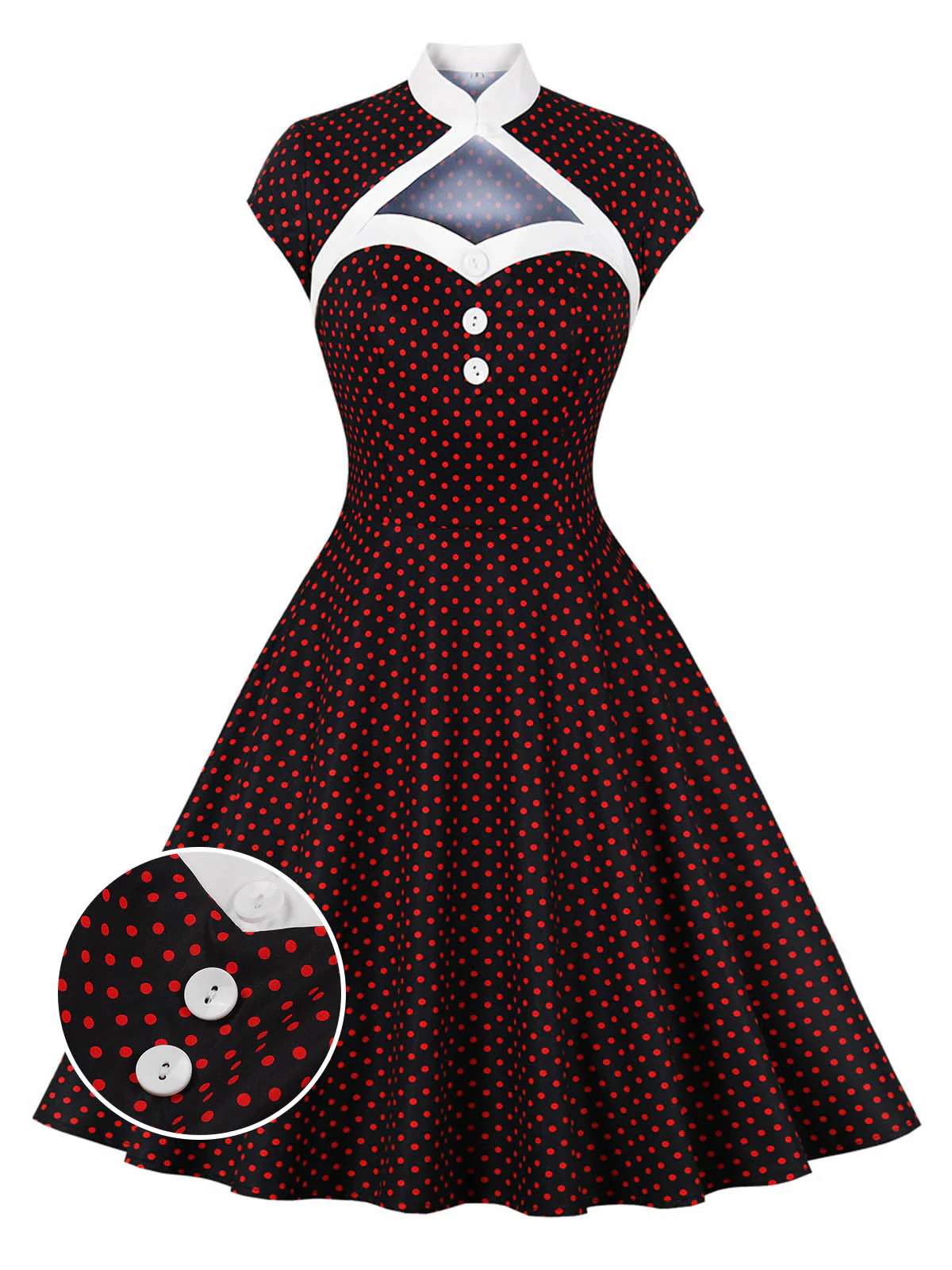 1950s Polka Dots Heart Collar Dress - Image 3