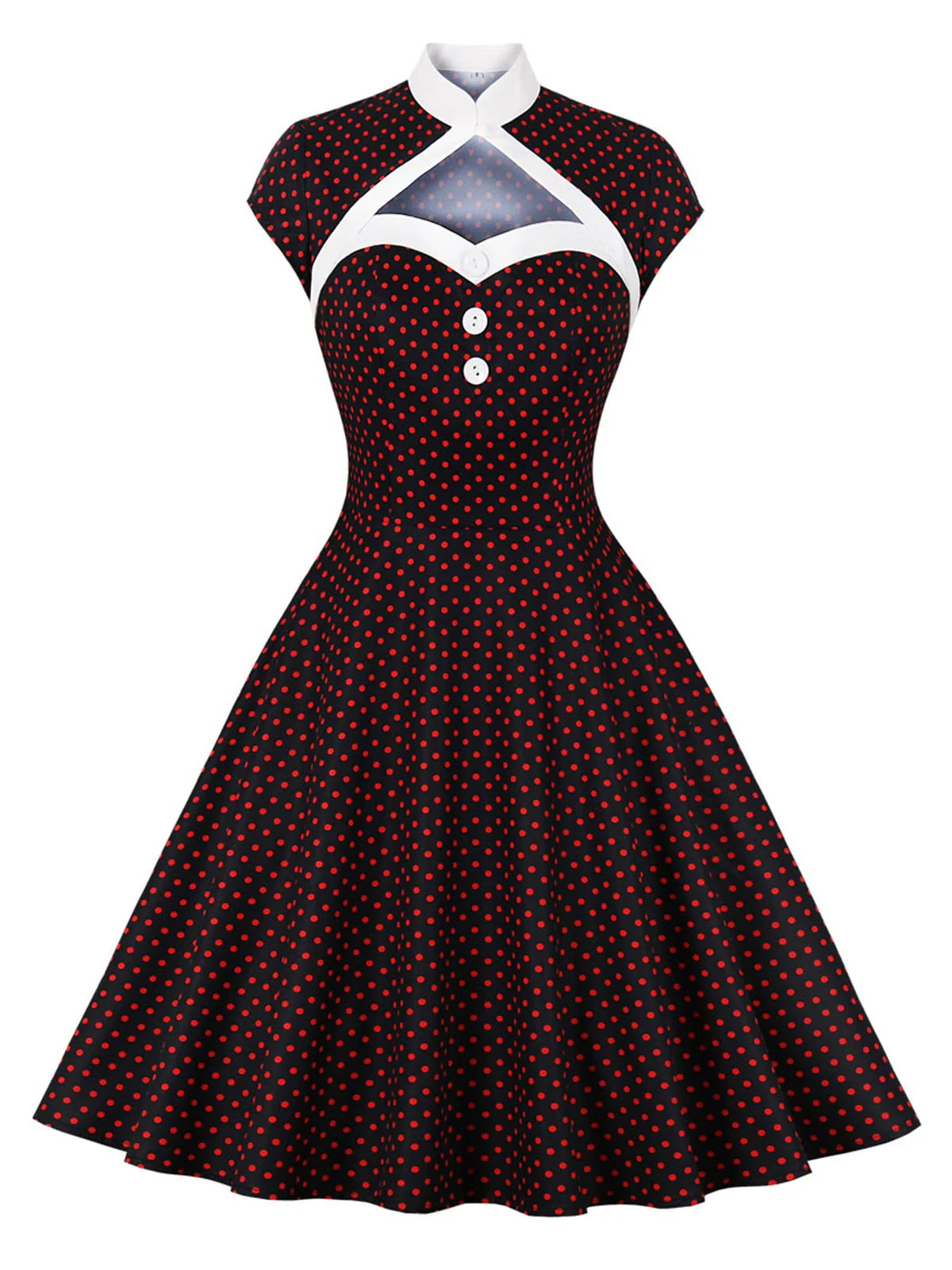 1950s Polka Dots Heart Collar Dress - Image 4