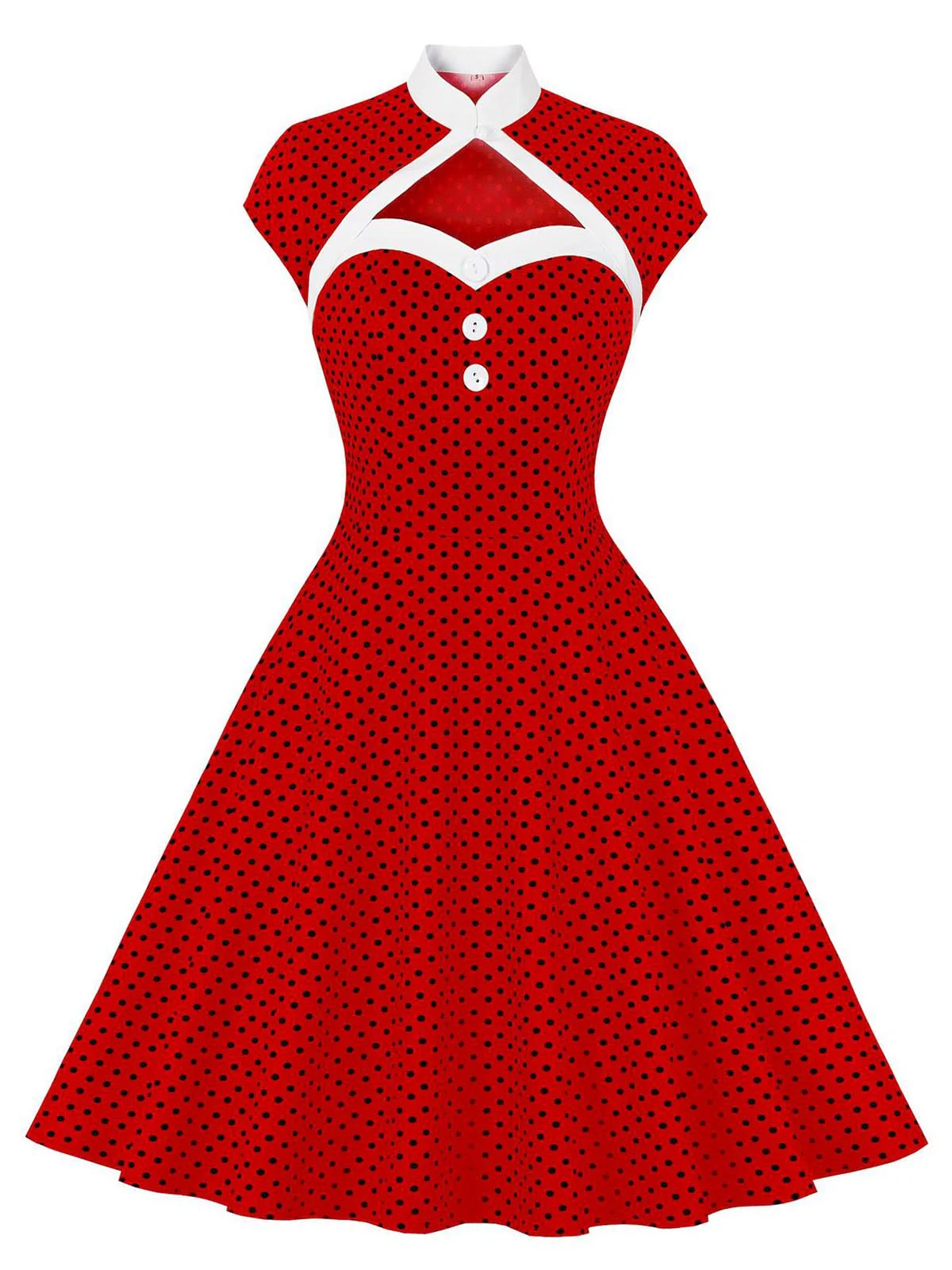 1950s Polka Dots Heart Collar Dress - Image 9