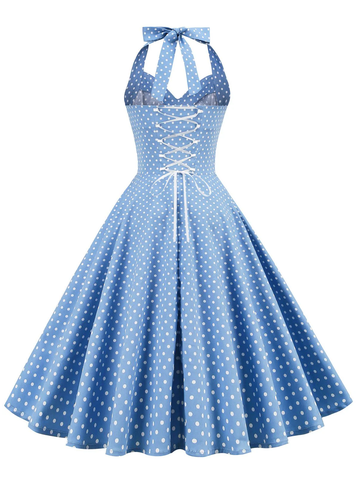 1950s Polka Dots Lace Up Halter Swing Dress - Image 10
