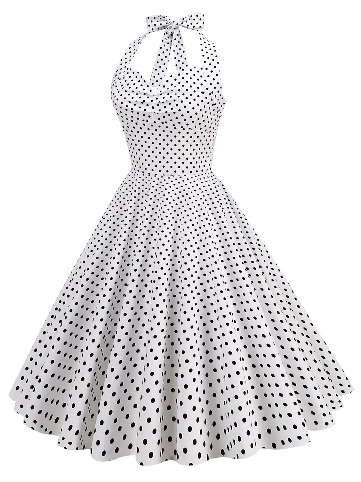 1950s Polka Dots Lace Up Halter Swing Dress - Image 2