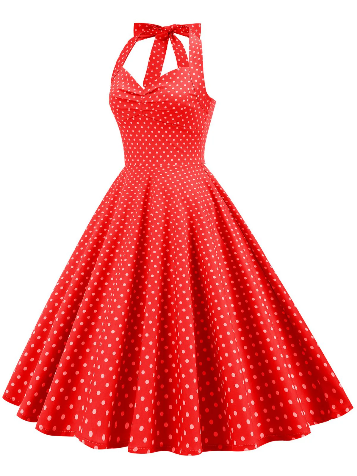 1950s Polka Dots Lace Up Halter Swing Dress - Image 5
