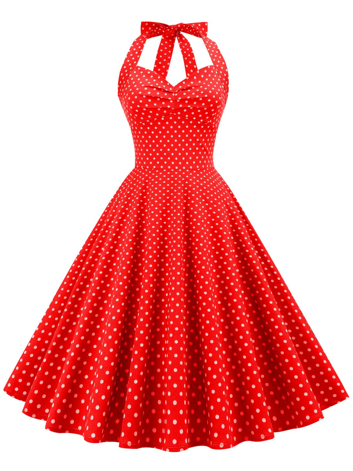 1950s Polka Dots Lace Up Halter Swing Dress - Image 6