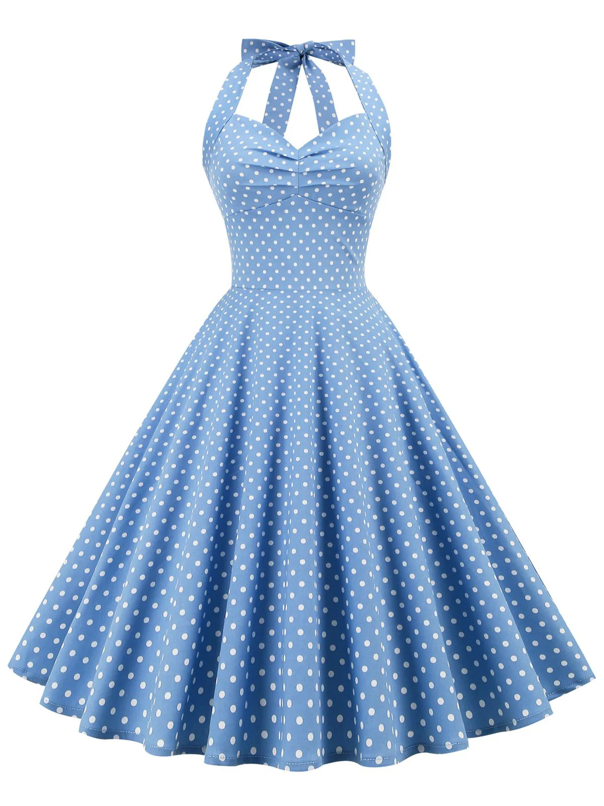 1950s Polka Dots Lace Up Halter Swing Dress - Image 8