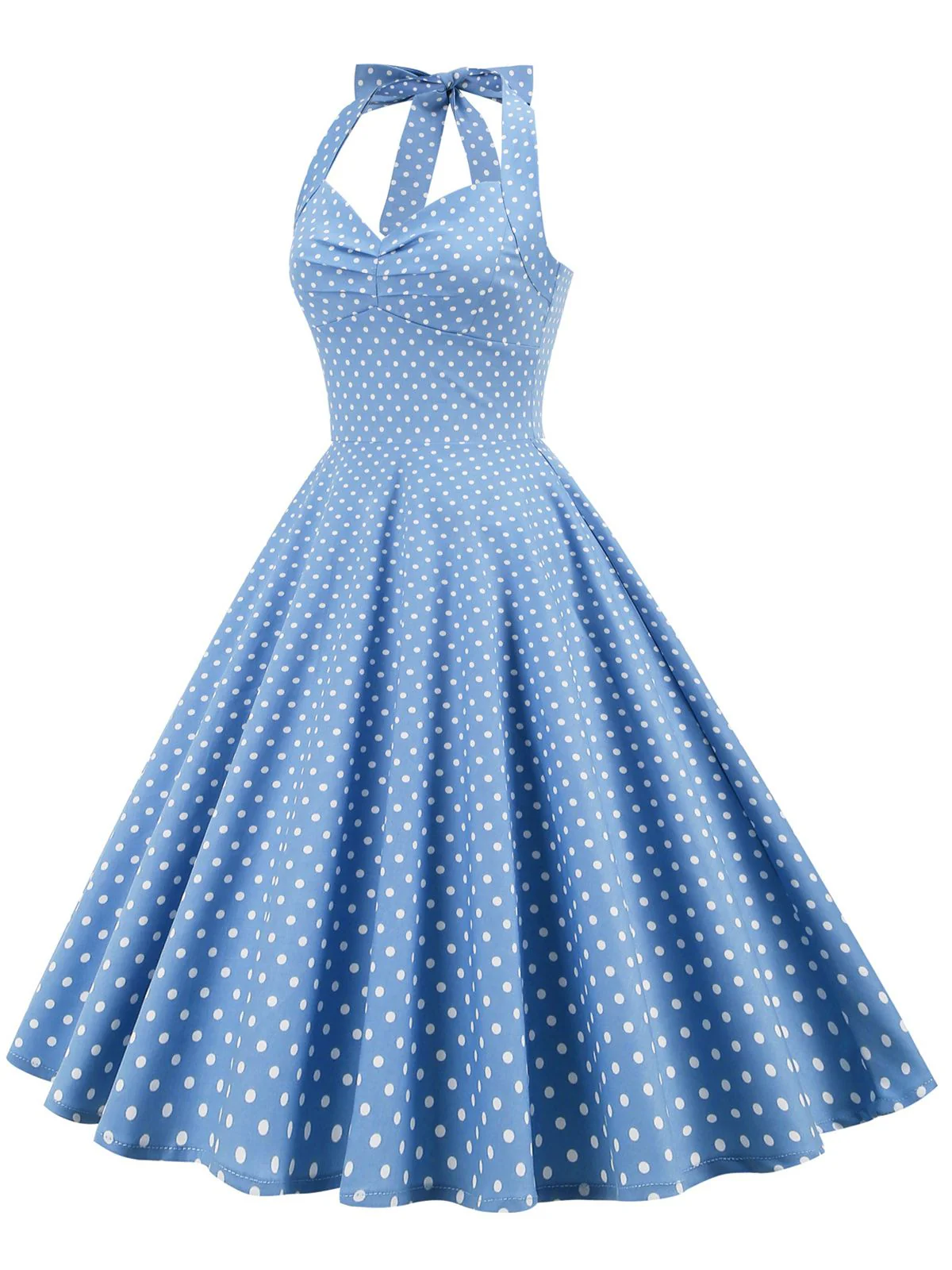 1950s Polka Dots Lace Up Halter Swing Dress - Image 9