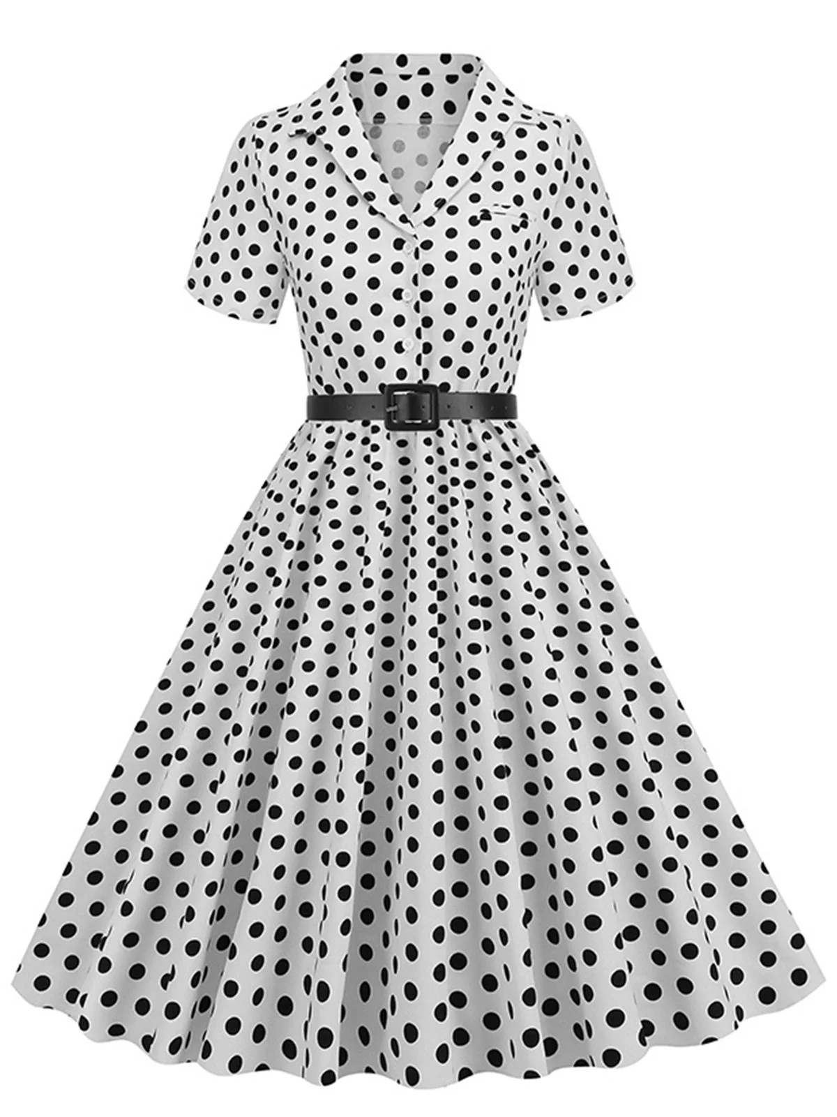 1950s Polka Dots Lapel Belted Dress - Image 10