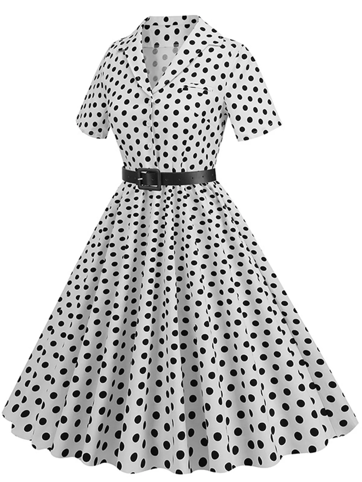 1950s Polka Dots Lapel Belted Dress - Image 11