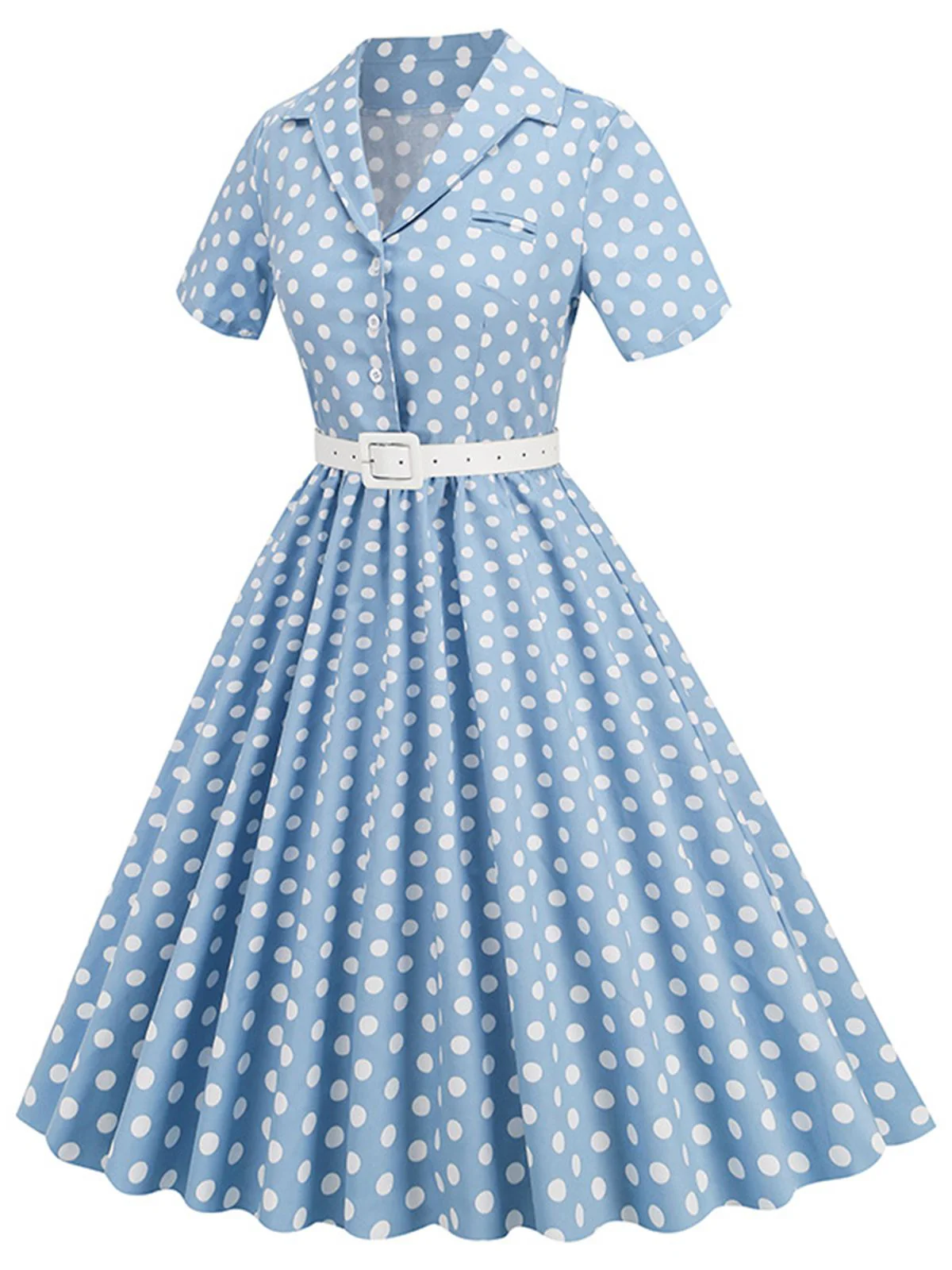 1950s Polka Dots Lapel Belted Dress - Image 2