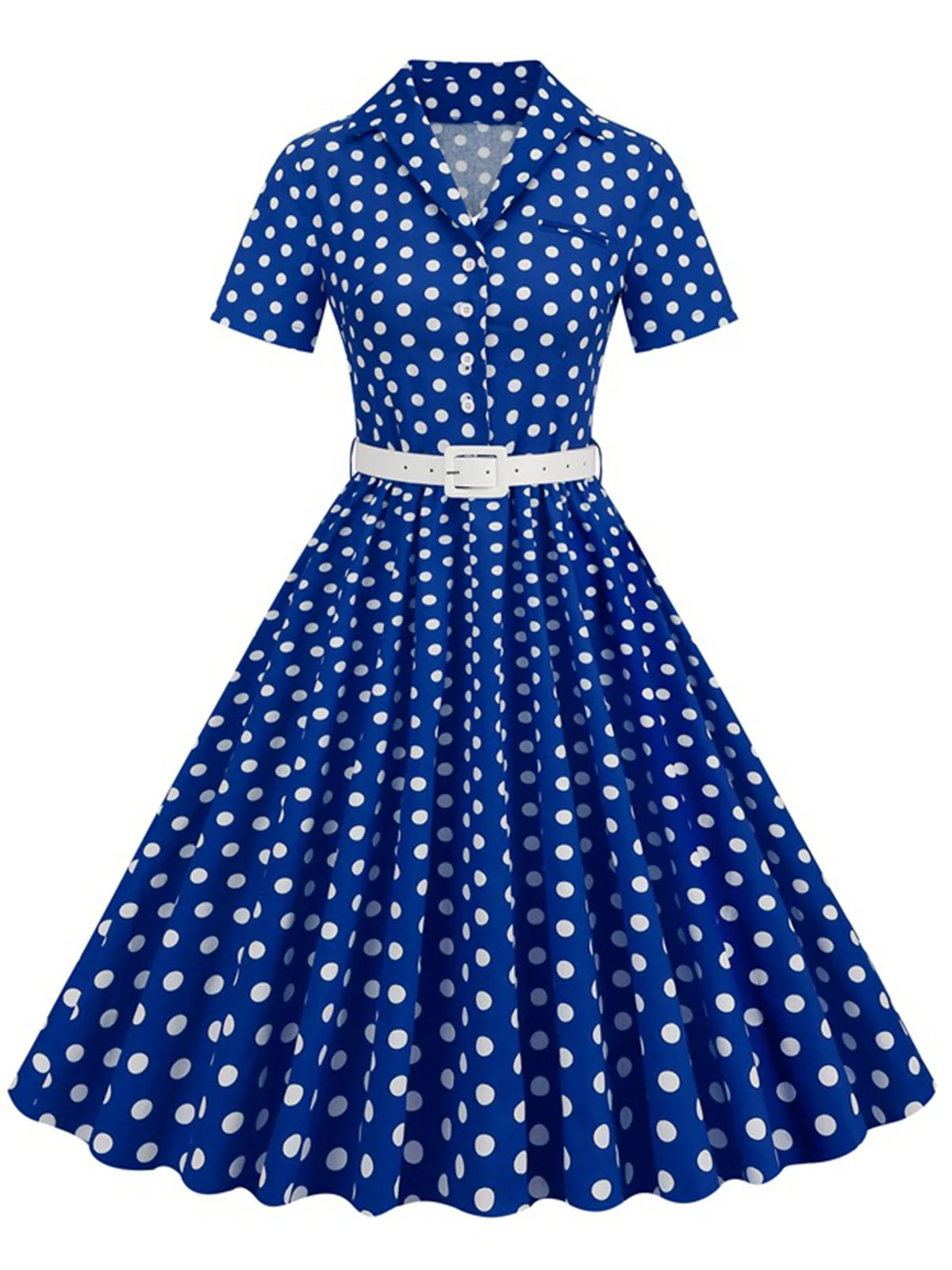 1950s Polka Dots Lapel Belted Dress - Image 4