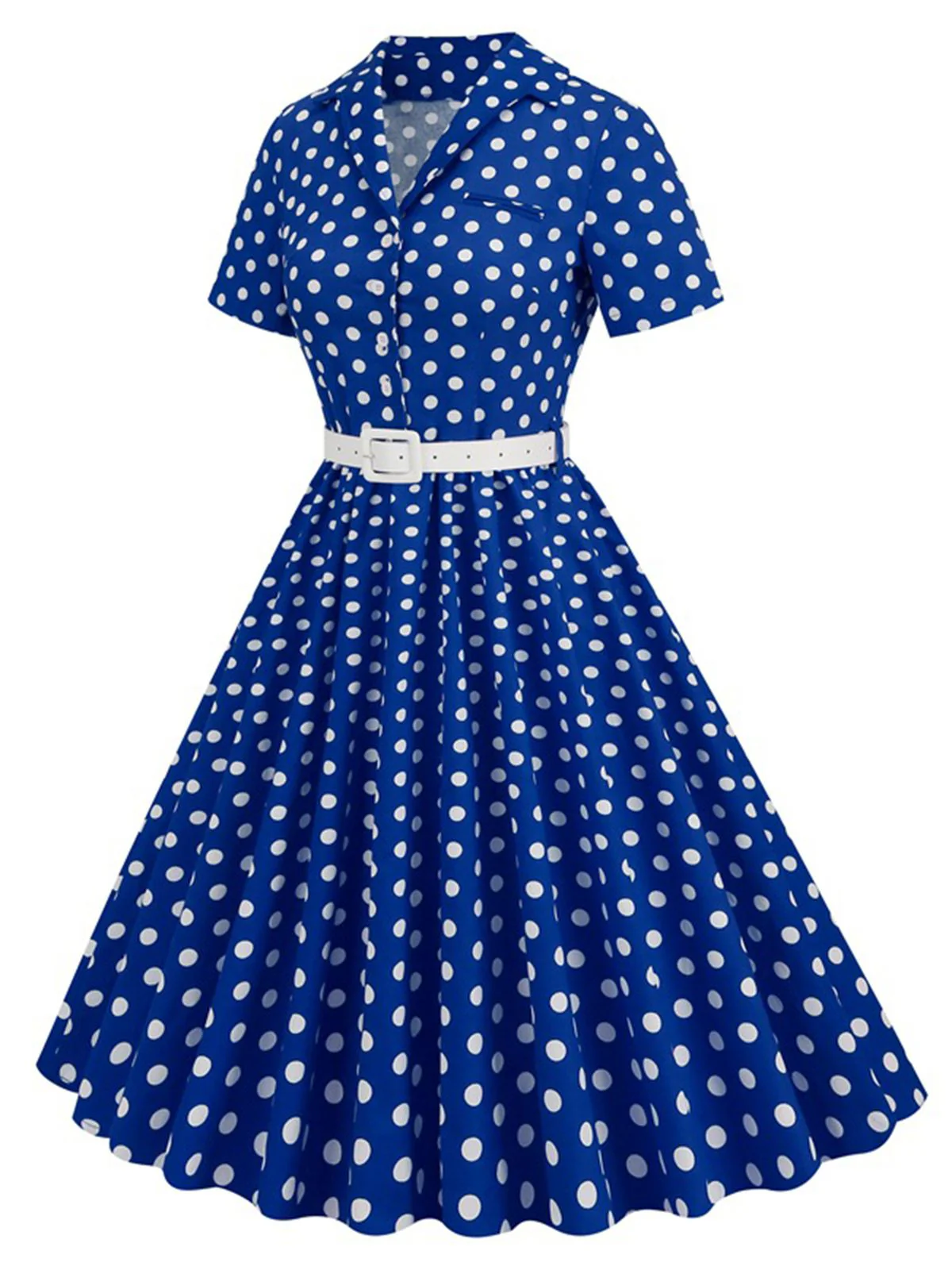 1950s Polka Dots Lapel Belted Dress - Image 5