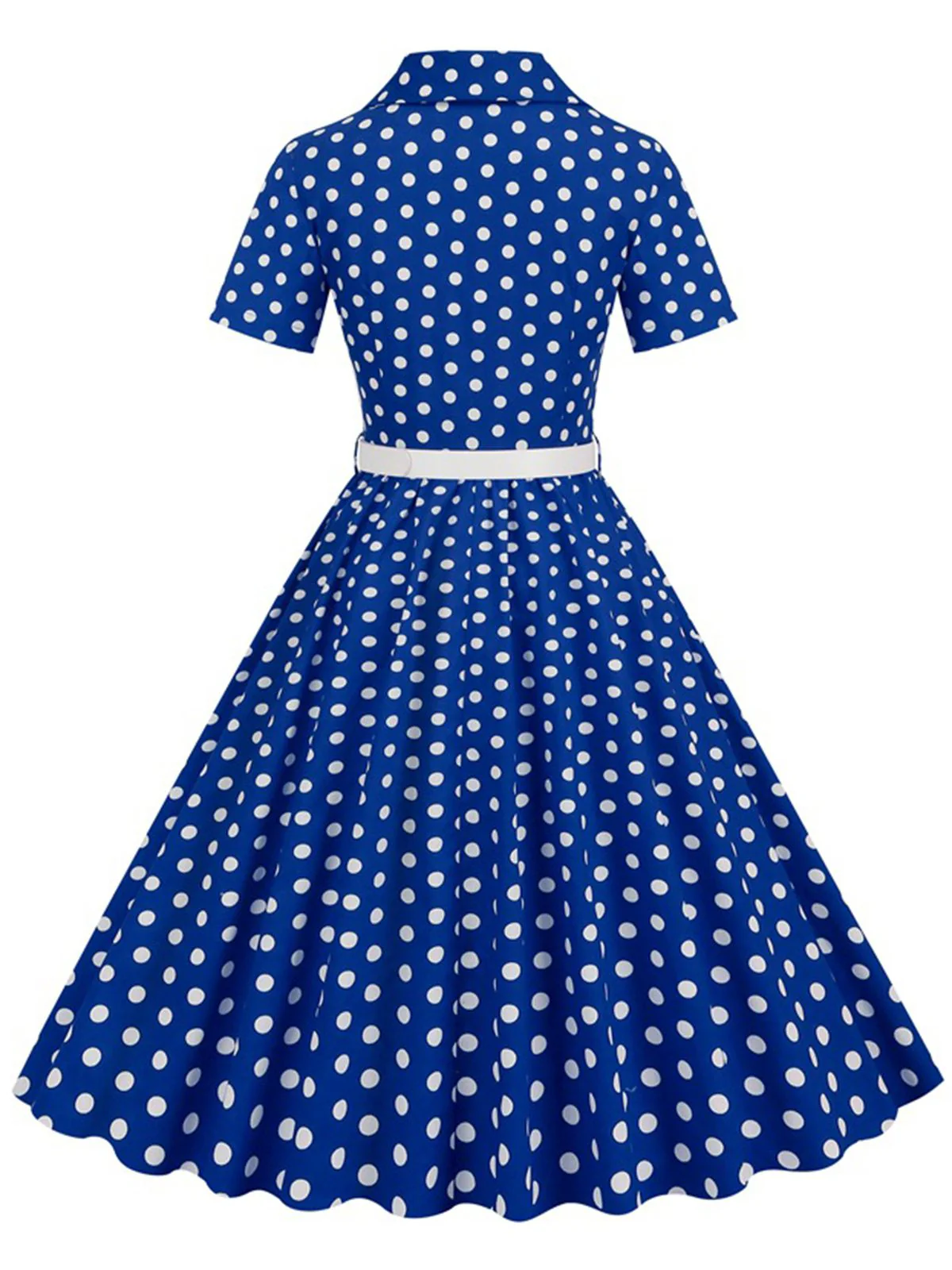 1950s Polka Dots Lapel Belted Dress - Image 6