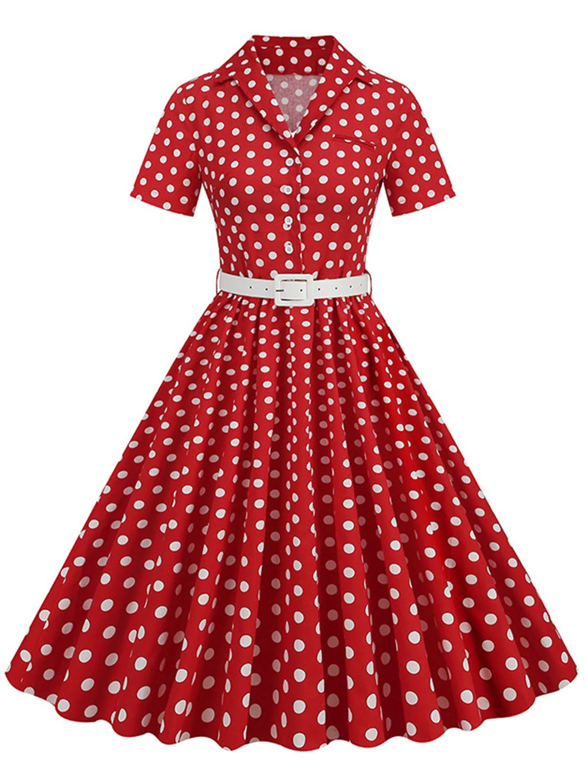 1950s Polka Dots Lapel Belted Dress - Image 7