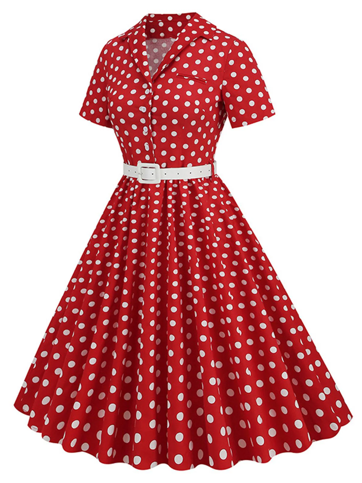 1950s Polka Dots Lapel Belted Dress - Image 8