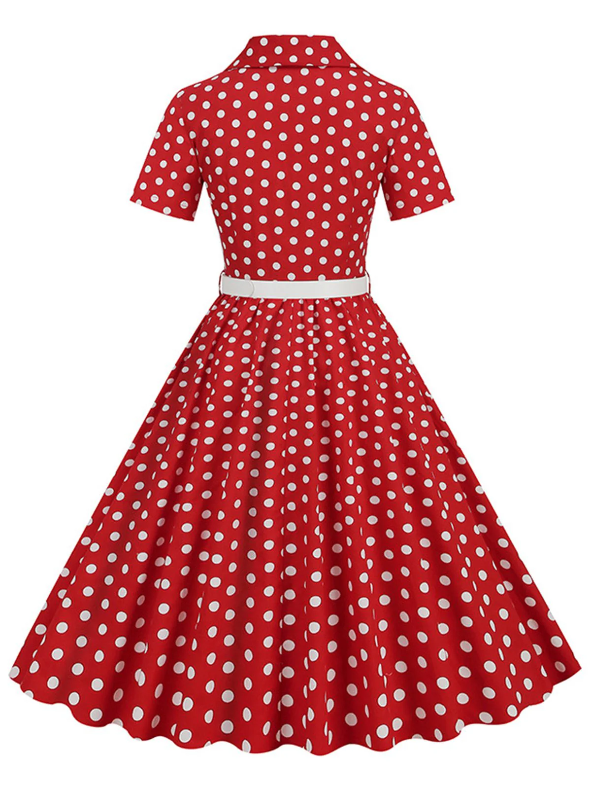 1950s Polka Dots Lapel Belted Dress - Image 9