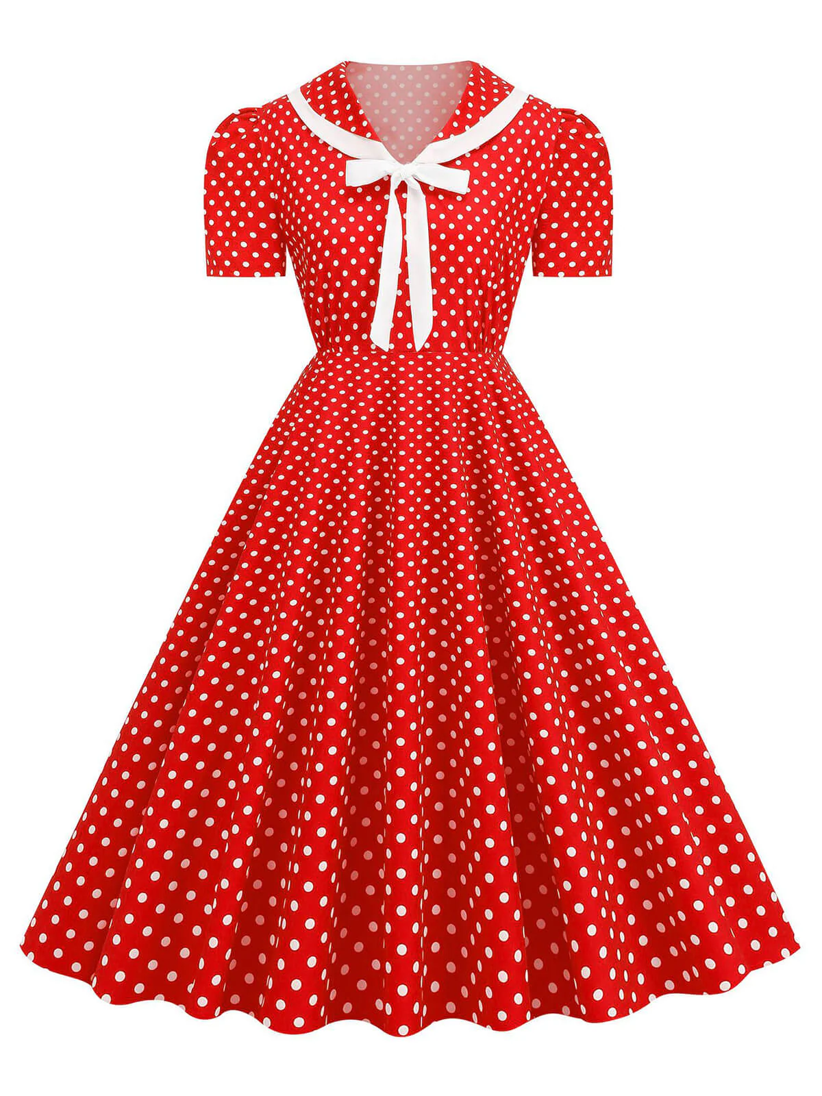 1950s Polka Dots Lapel Bowknot Swing Dress - Image 10