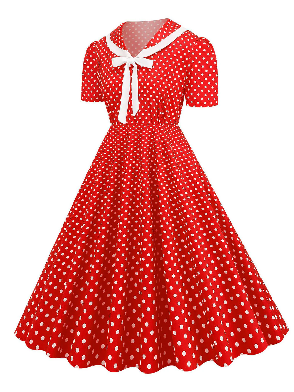 1950s Polka Dots Lapel Bowknot Swing Dress - Image 11