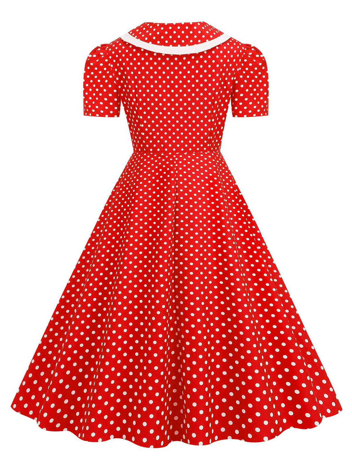 1950s Polka Dots Lapel Bowknot Swing Dress - Image 12