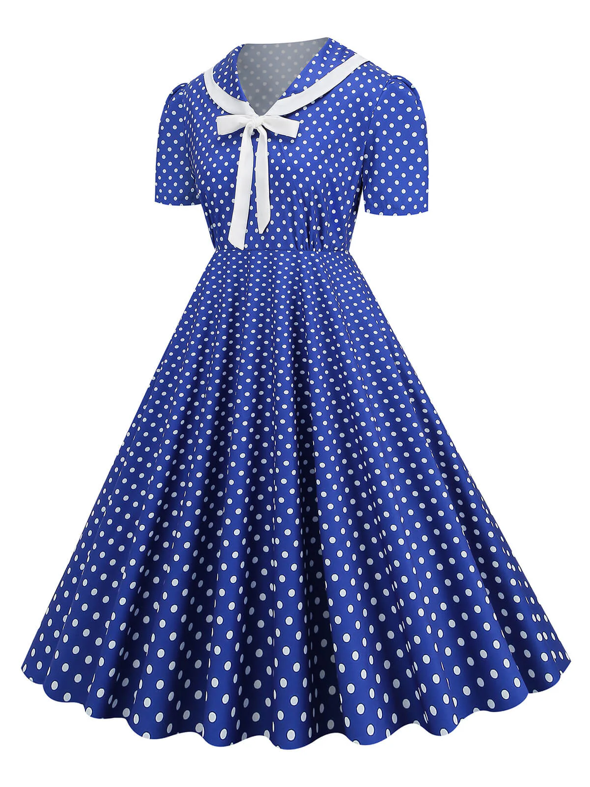 1950s Polka Dots Lapel Bowknot Swing Dress - Image 2