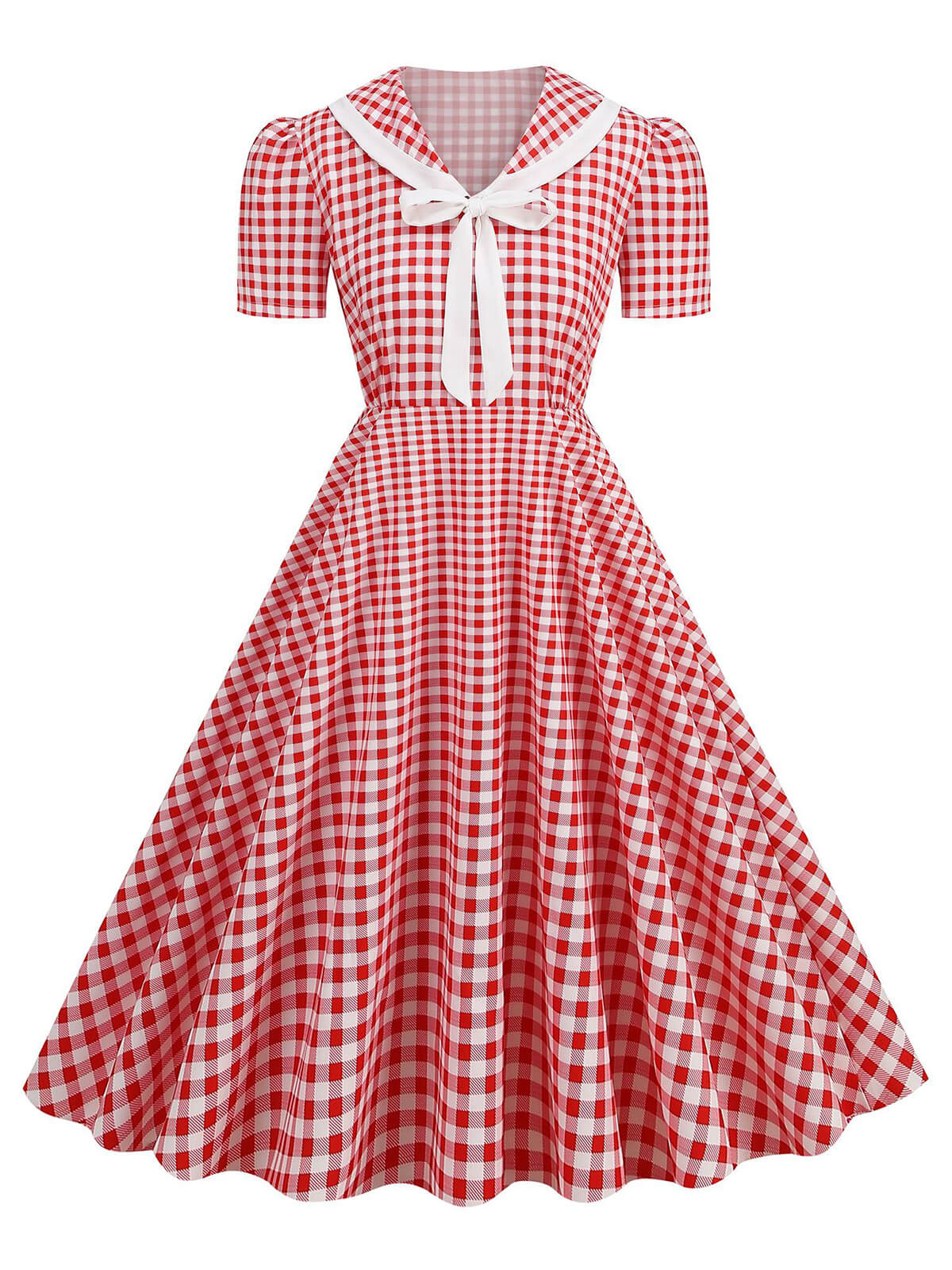 1950s Polka Dots Lapel Bowknot Swing Dress - Image 4