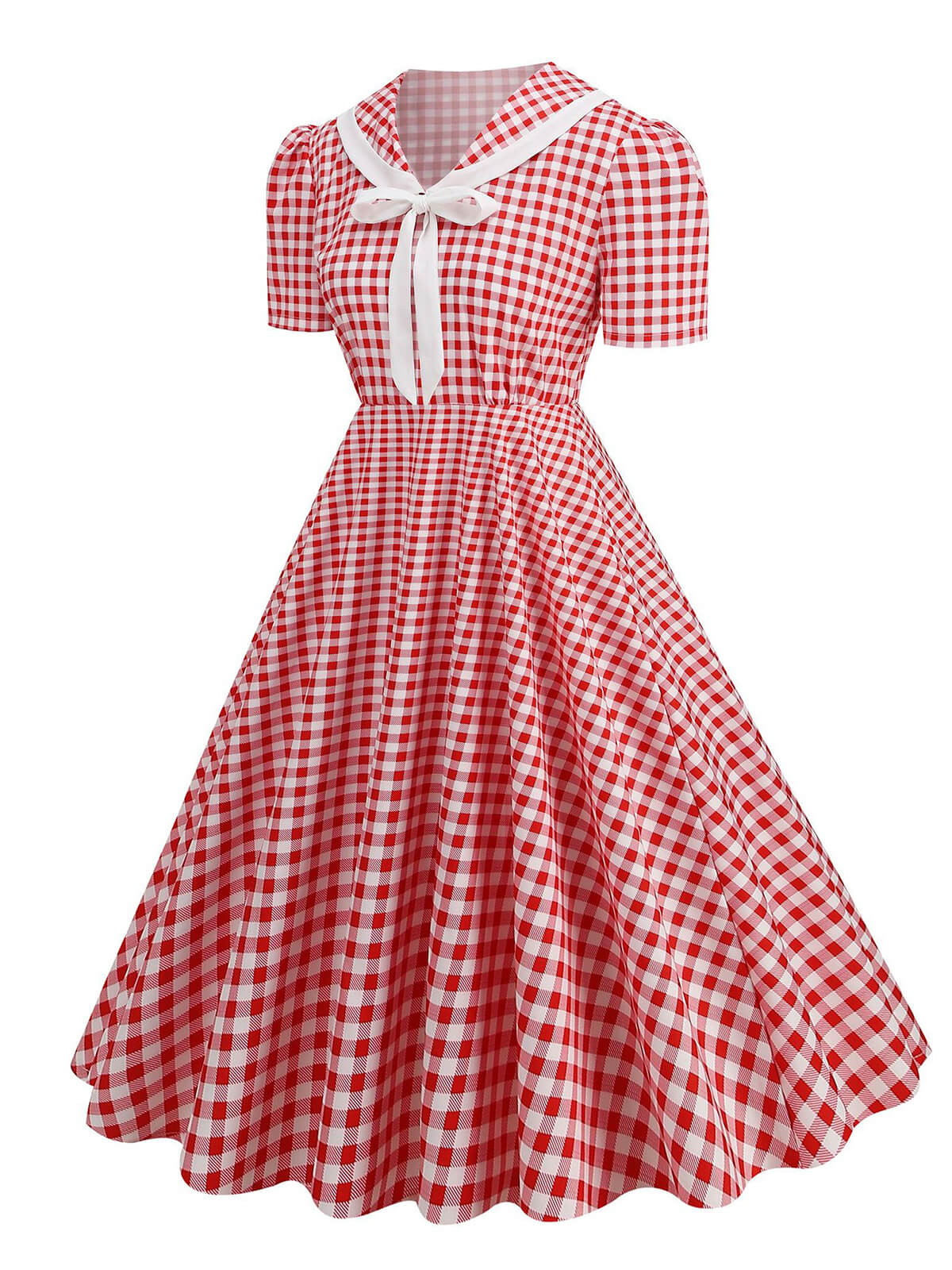 1950s Polka Dots Lapel Bowknot Swing Dress - Image 5
