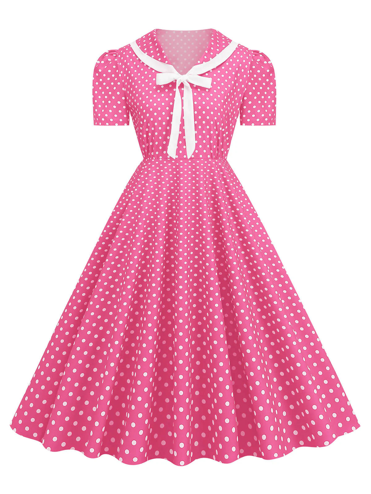 1950s Polka Dots Lapel Bowknot Swing Dress - Image 7
