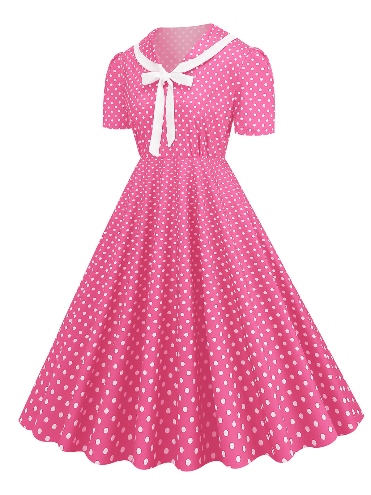 1950s Polka Dots Lapel Bowknot Swing Dress - Image 8