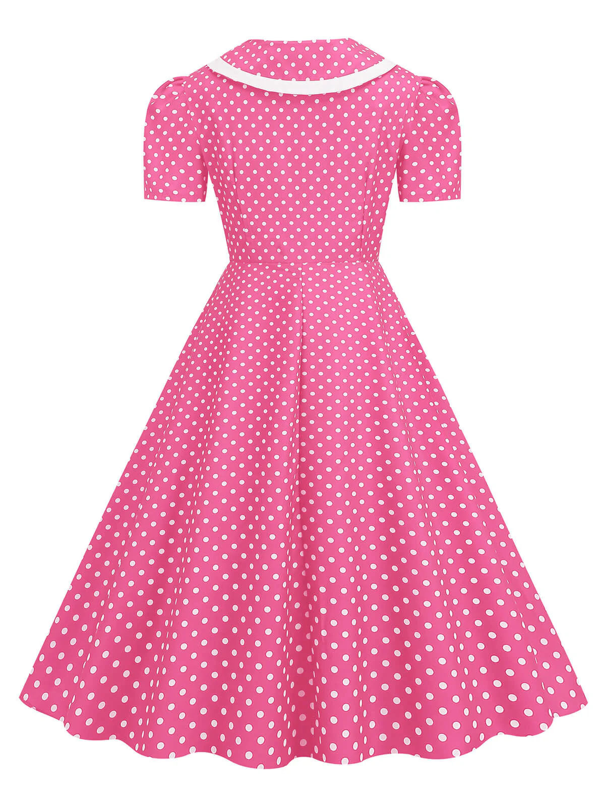 1950s Polka Dots Lapel Bowknot Swing Dress - Image 9