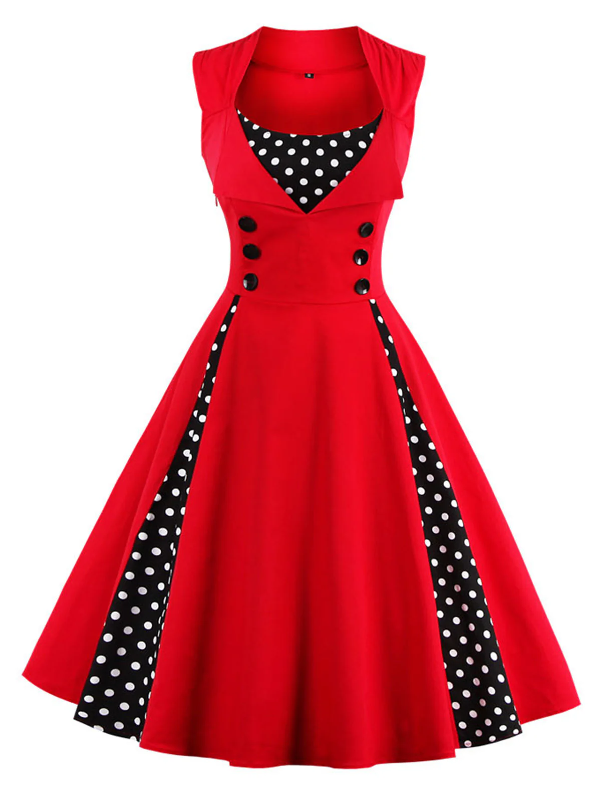 1950s Polka Dots Lapel Patchwork Swing Dress - Image 10